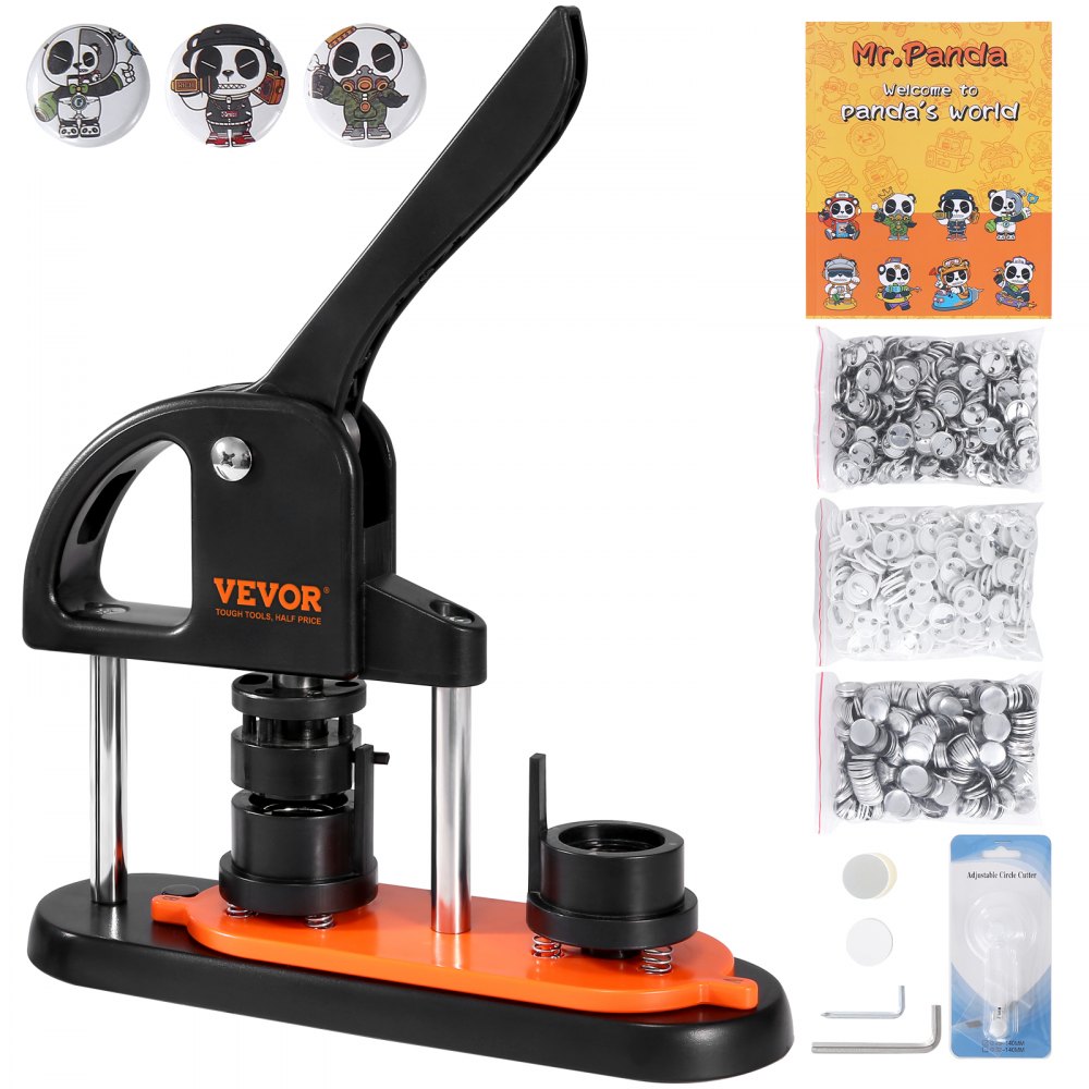 VEVOR Button Maker Machine, 0.98 inch/25mm Pin Maker with 500pcs Button Parts, Button Maker with Panda Magic Book, Ergonomic Arc Handle Punch Press Kit, For Children DIY Gifts and Christmas - SLKXZJ25MM500F0YVV0