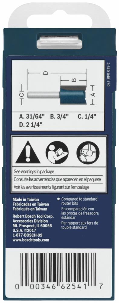 Broca para enrutador para mortajar Bosch de 1/4 pulgadas con puntas de carburo para madera contrachapada 84601MC