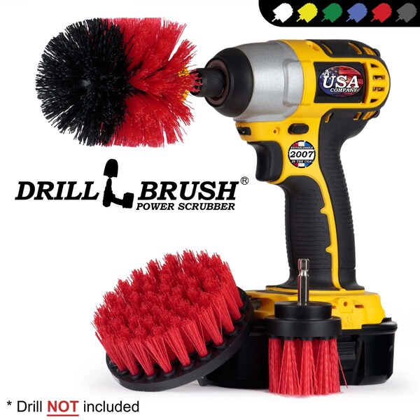 Cepillo taladro Power Scrubber de Useful Products 5 en W 5 en L, Rojo - R-4OS-2L-QC-DB