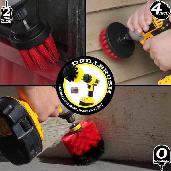 Cepillo taladro Power Scrubber de Useful Products 5 en W 5 en L, Rojo - R-4OS-2L-QC-DB