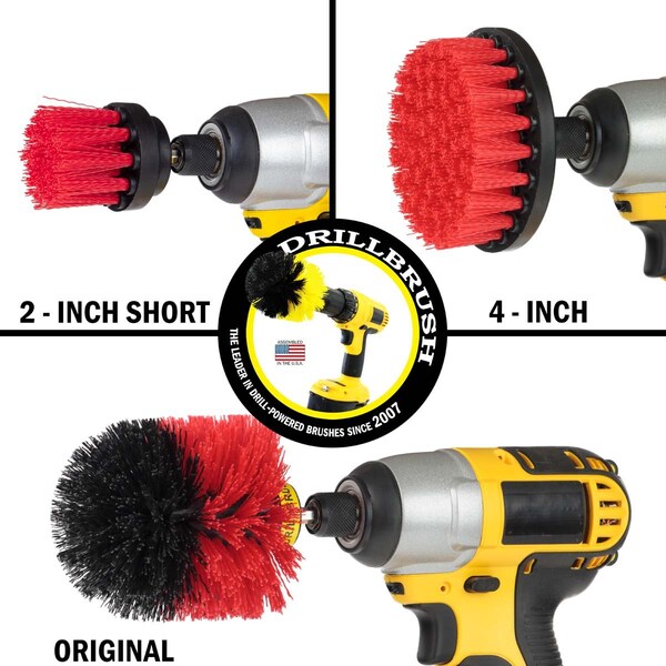 Cepillo taladro Power Scrubber de Useful Products 5 en W 5 en L, Rojo - R-4OS-2L-QC-DB