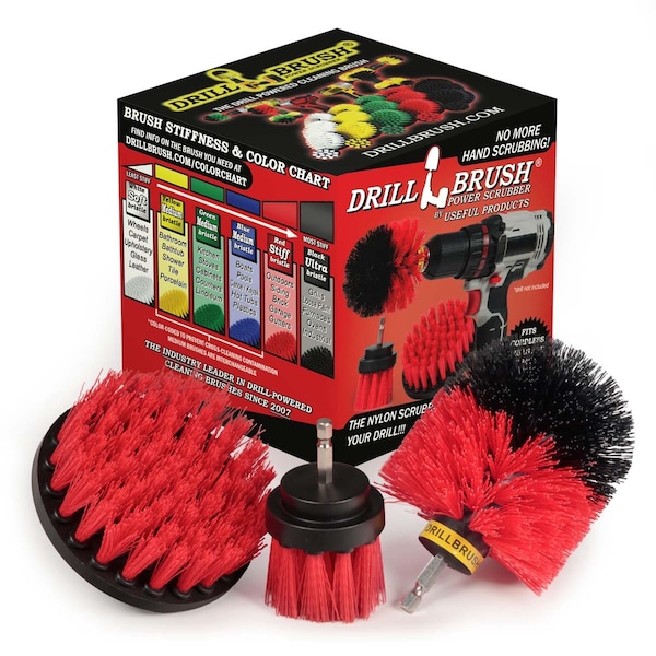Cepillo taladro Power Scrubber de Useful Products 5 en W 5 en L, Rojo - R-4OS-2L-QC-DB