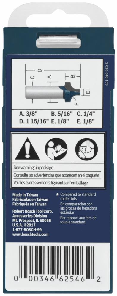 Broca para Router Bosch de 1/8 pulgadas con punta de carburo para redondear bordes 85478MC