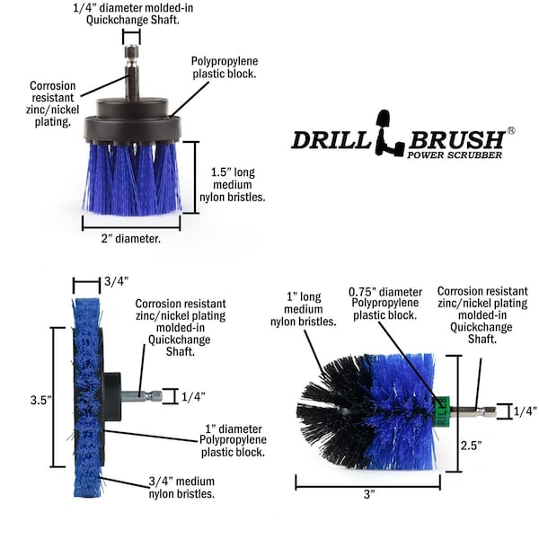 Cepillo taladro Power Scrubber de Useful Products 5 in W 5 in L, azul - B-EMS-2L-QC-DB