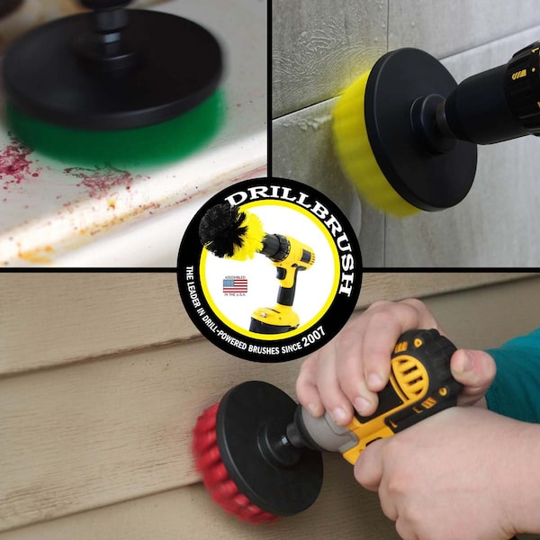 Cepillo taladro Power Scrubber de Useful Products, 5 pulgadas de ancho, 5 pulgadas de largo, variedad - 4IN-S-GRY-QC-DB