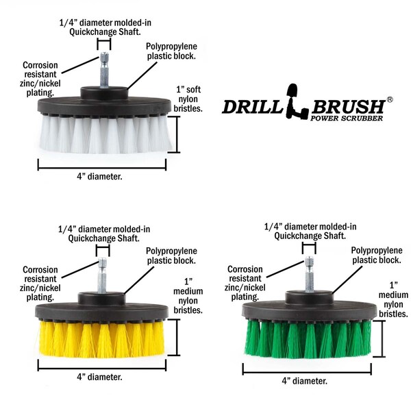 Cepillo Taladro Power Scrubber de Useful Products 5 in W 5 in L, Variedad - 4IN-S-GWY-QC-DB