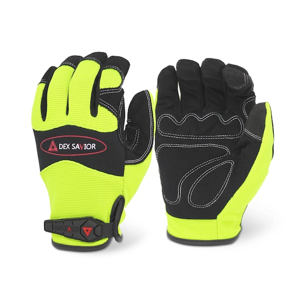 Guante Mecánico Dex Savior, color verde de alta visibilidad, con cubierta de neopreno, tamaño extra grande - MG101/XL