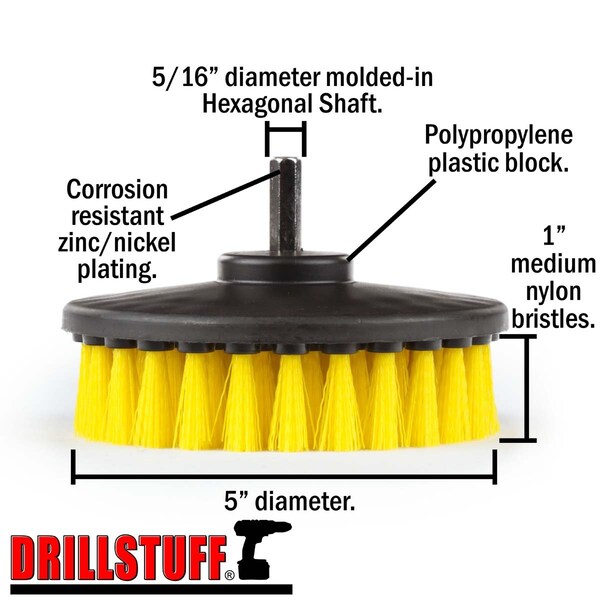 Artículos de limpieza Drillstuff - Accesorios para baño - Cepillo para taladro - Regadera - 5IN-S-Y-DS