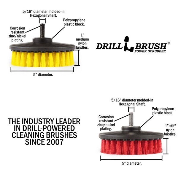 Accesorios para baño Drillbrush - Tapete de baño - Cepillo para taladro - Power Scrubber - 5IN-S-RY-H-DB