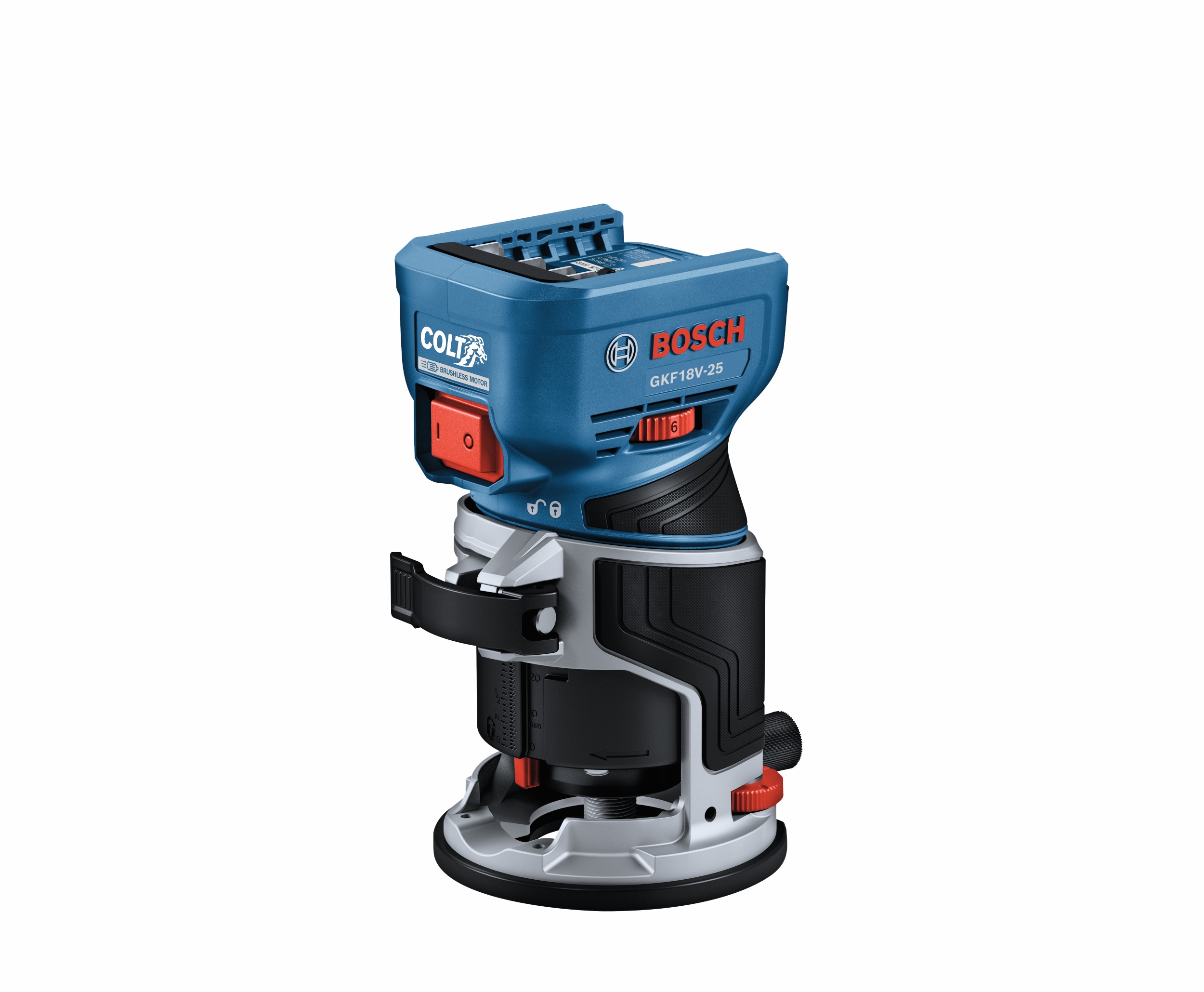 Router inalámbrico fijo Bosch GKF18V-25N de velocidad variable sin escobillas de 1.39 HP y 4 amperios de 1/4 de pulgada.