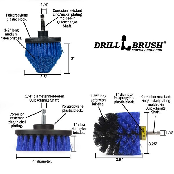 Cepillo Taladro Power Scrubber de Useful Products 5 in W 5 in L, Azul - B-S-4CO-QC-DB
