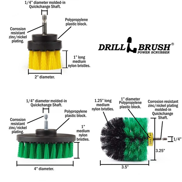 Cepillo de Taladro Power Scrubber de Useful Products, 5 pulgadas de ancho x 5 pulgadas de largo, Variedad - S-G4OY2-QC-DB