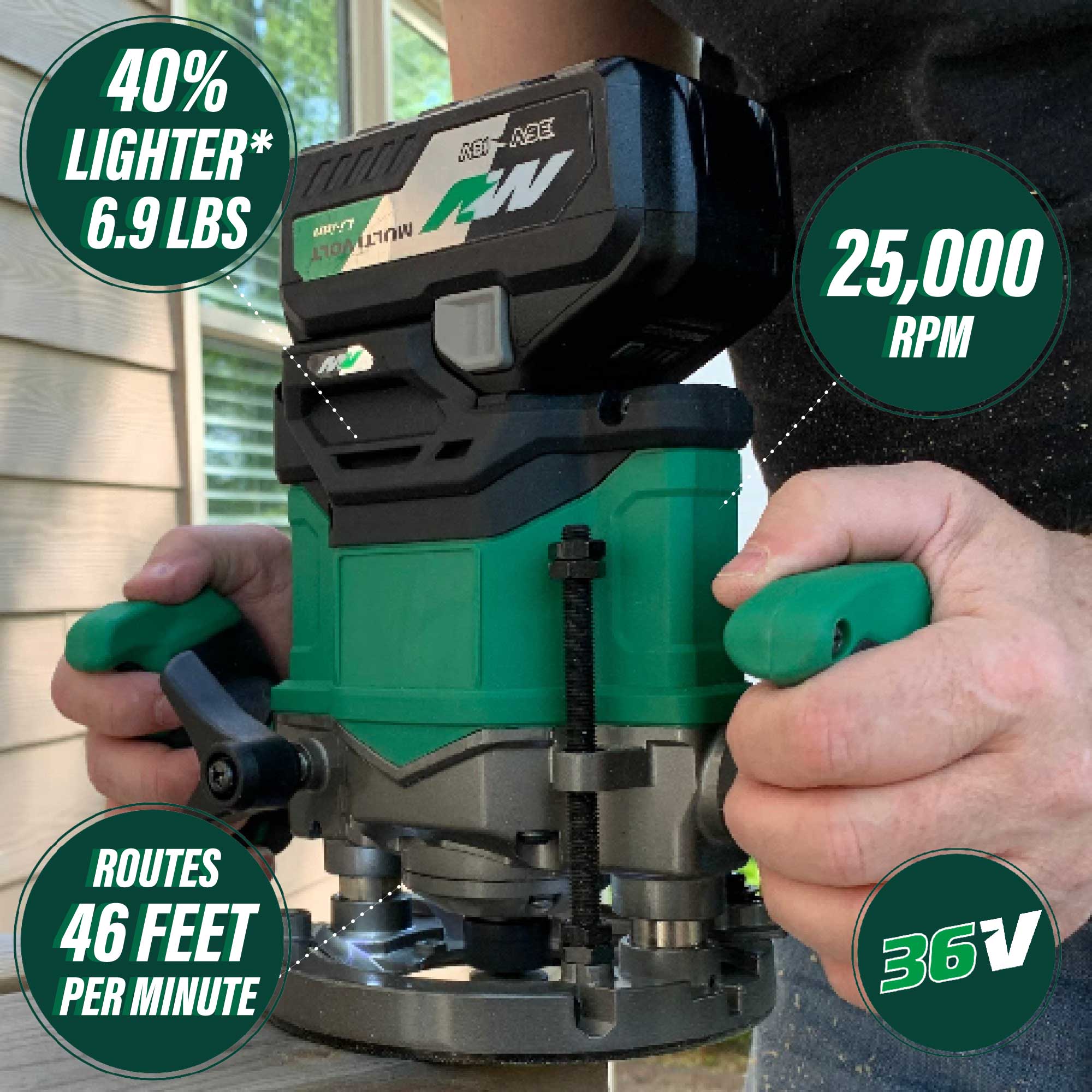 Router inalámbrico sumergible de velocidad variable sin escobillas Metabo HPT 1/4 y 1/2 pulgadas 2-HP M3612DAQ4M