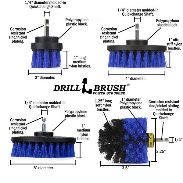 Cepillo de Taladro Power Scrubber de Useful Products 5 pulgadas de Ancho, 5 pulgadas de Largo, Azul - B-S-542CO-QC-DB