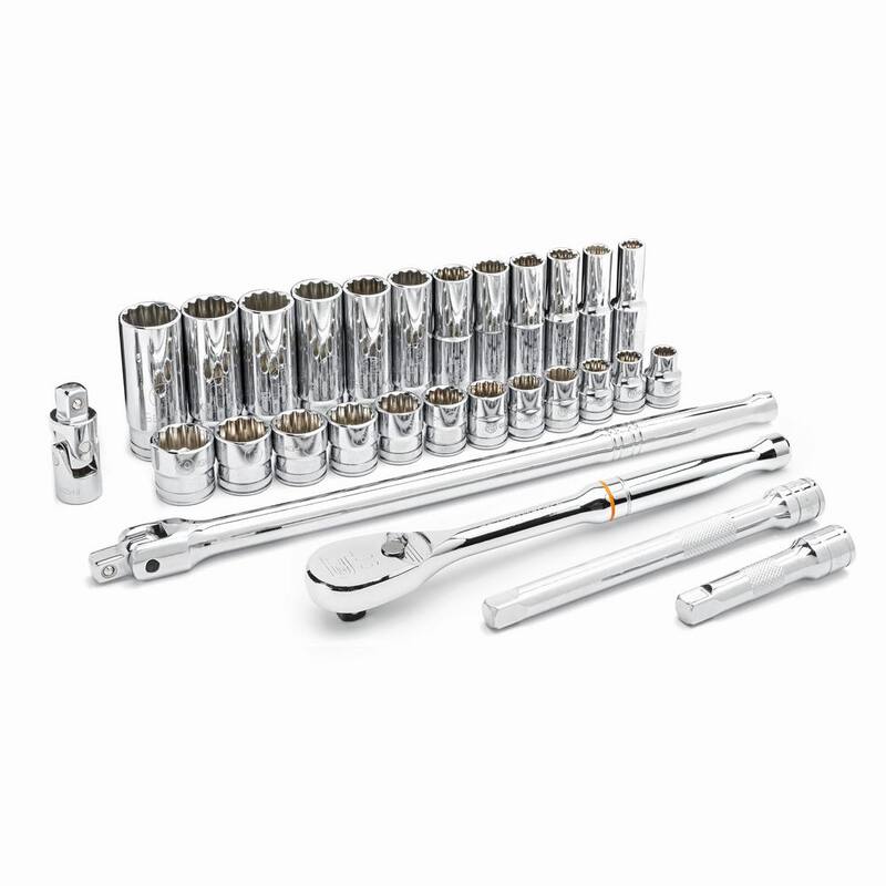 Juego de herramientas para mecánicos métricas estándar y profundo de 12 puntos de 90 dientes de 3/8 de pulgada de GEARWRENCH (29 piezas) - 80692