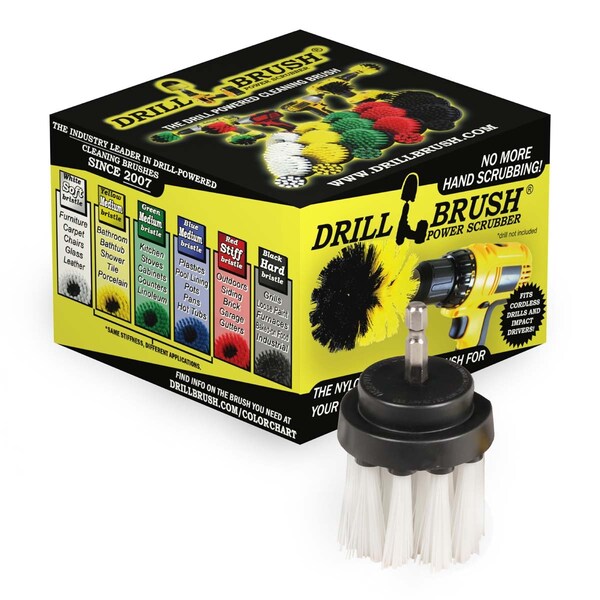 Cepillo para taladro Power Scrubber de Useful Products 2 pulgadas de ancho 2 pulgadas de largo, blanco - 2IN-L-W-QC-DB