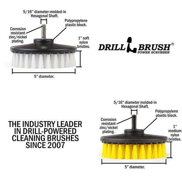 Cepillo de Taladro Power Scrubber de Useful Products 5 pulgadas Ancho 5 pulgadas Largo, Variedad - 5IN-S-WY-H-DB