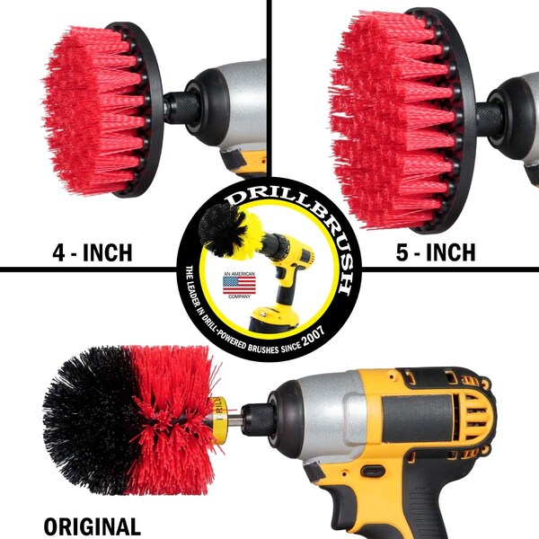 Cepillo Eléctrico de Taladro Power Scrubber de Useful Products 7 pulgadas de ancho 5 pulgadas de largo, Rojo - R-S-54O-QC-DB