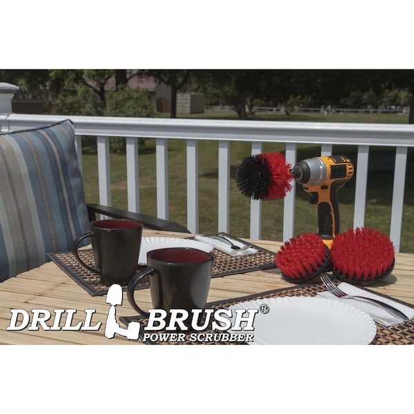 Cepillo Eléctrico de Taladro Power Scrubber de Useful Products 7 pulgadas de ancho 5 pulgadas de largo, Rojo - R-S-54O-QC-DB