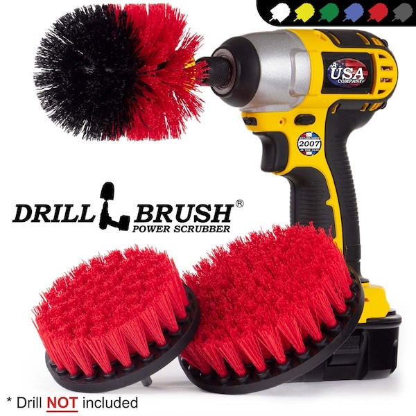 Cepillo Eléctrico de Taladro Power Scrubber de Useful Products 7 pulgadas de ancho 5 pulgadas de largo, Rojo - R-S-54O-QC-DB