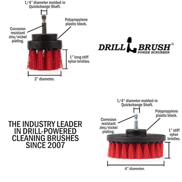 Cepillo Taladro Power Scrubber de Useful Products 5 in W 5 in L, Rojo - R-S-42-QC-DB