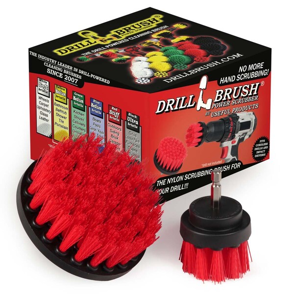 Cepillo Taladro Power Scrubber de Useful Products 5 in W 5 in L, Rojo - R-S-42-QC-DB