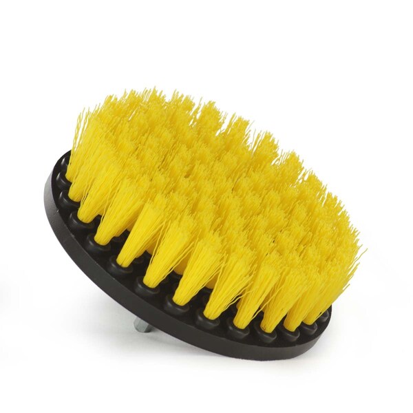 Cepillo de fregado Drillbrush de 5 pulgadas de diámetro, alimentado por taladro, con cuarto de pulgada - 5IN-LIM-YELLOW-SHORT-QC
