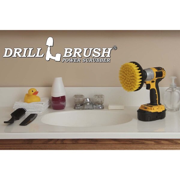 Cepillo de fregado Drillbrush de 5 pulgadas de diámetro, alimentado por taladro, con cuarto de pulgada - 5IN-LIM-YELLOW-SHORT-QC