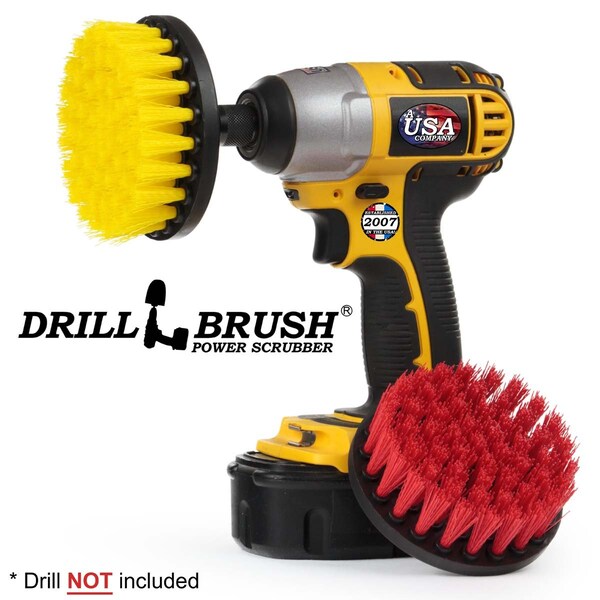 Accesorios para baño de Drillbrush: Cortina de baño, tapete para bañera, cepillo para taladro - Giro - 4IN-S-RY-QC-DB