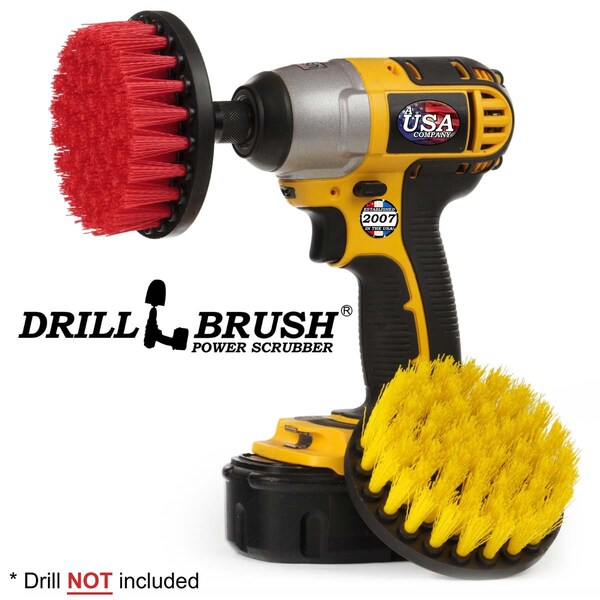 Accesorios para baño de Drillbrush: Cortina de baño, tapete para bañera, cepillo para taladro - Giro - 4IN-S-RY-QC-DB