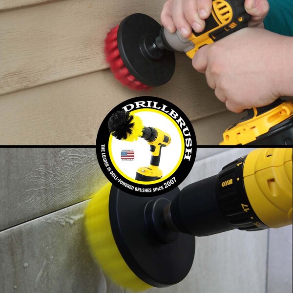 Accesorios para baño de Drillbrush: Cortina de baño, tapete para bañera, cepillo para taladro - Giro - 4IN-S-RY-QC-DB