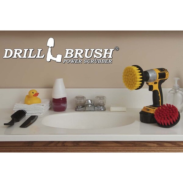 Accesorios para baño de Drillbrush: Cortina de baño, tapete para bañera, cepillo para taladro - Giro - 4IN-S-RY-QC-DB