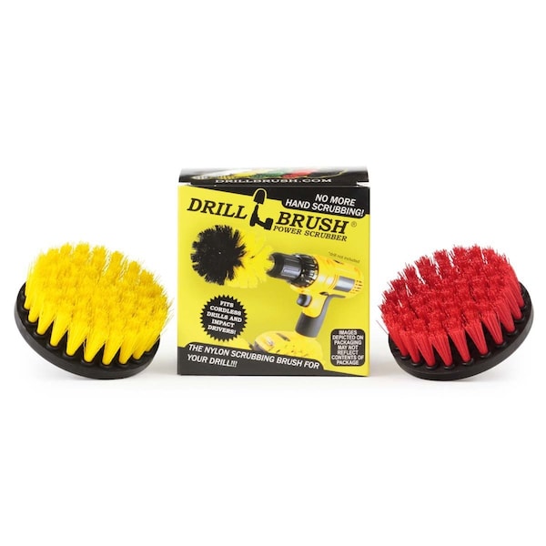 Accesorios para baño de Drillbrush: Cortina de baño, tapete para bañera, cepillo para taladro - Giro - 4IN-S-RY-QC-DB