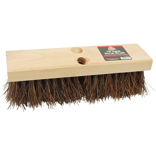 El cepillo mecánico The Brush Man 10" Deck Scrub, bloque de madera, relleno de palma, paquete de 12 - DSF10-TT