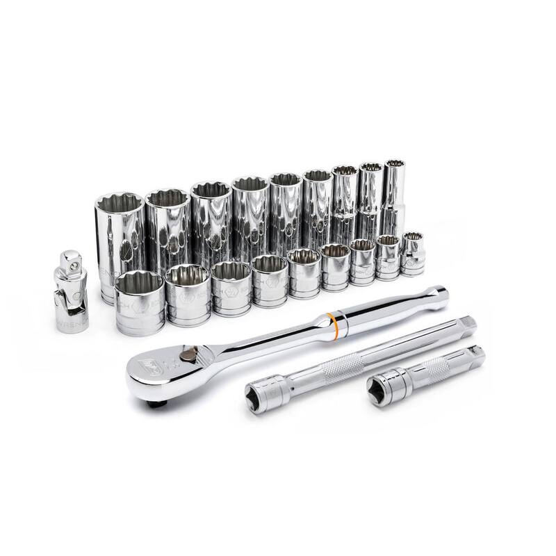 Juego de herramientas mecánicas GEARWRENCH de 3/8 pulgadas de accionamiento de 90 dientes, punta estándar y profunda de 12 puntos, en estuche (22 piezas) - 80691