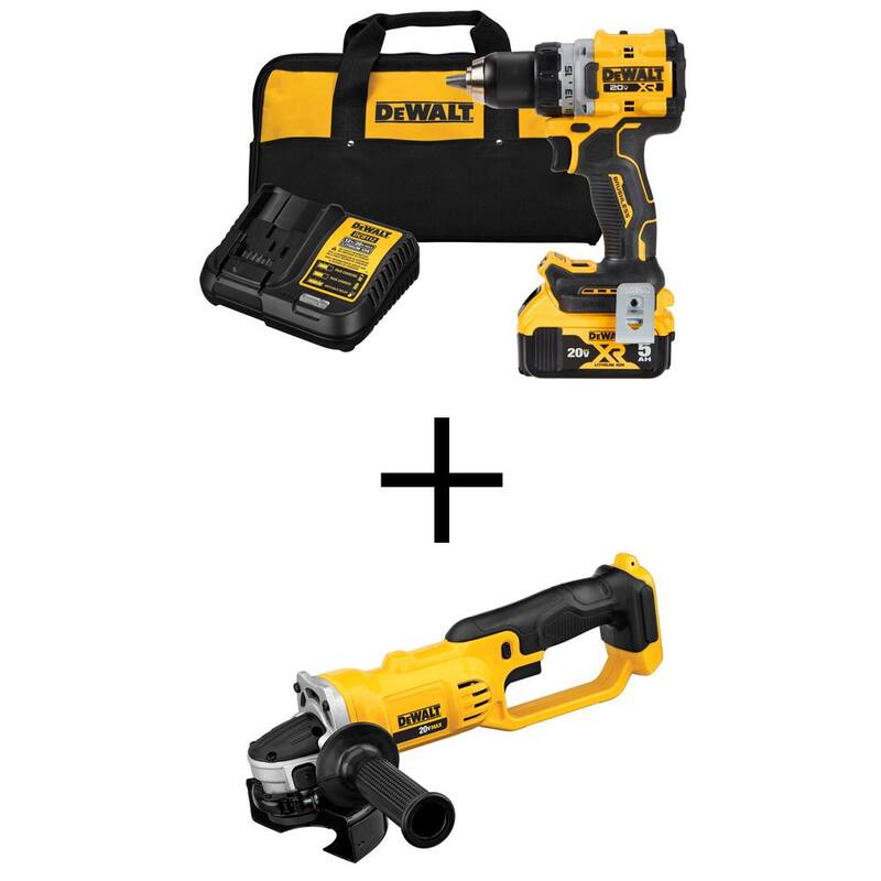 DEWALT 20V MAX XR Kit de Taladro/Atornillador Compacto Inalámbrico de Iones de Litio de 1/2 pulg. con 20V MAX Esmeriladora Inalámbrica de 4-1/2 a 5 pulg. - DCD800P1WDCG412