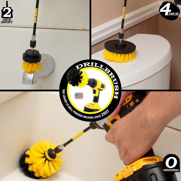 Cepillo para taladro scrubber de poder por Useful Products 5 in W 5 in L Brush, Amarillo - Y-S-42O-5X-QC-DB