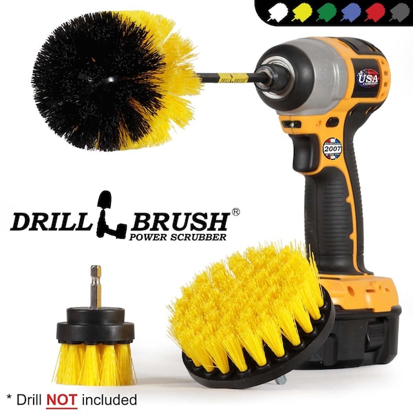 Cepillo para taladro scrubber de poder por Useful Products 5 in W 5 in L Brush, Amarillo - Y-S-42O-5X-QC-DB