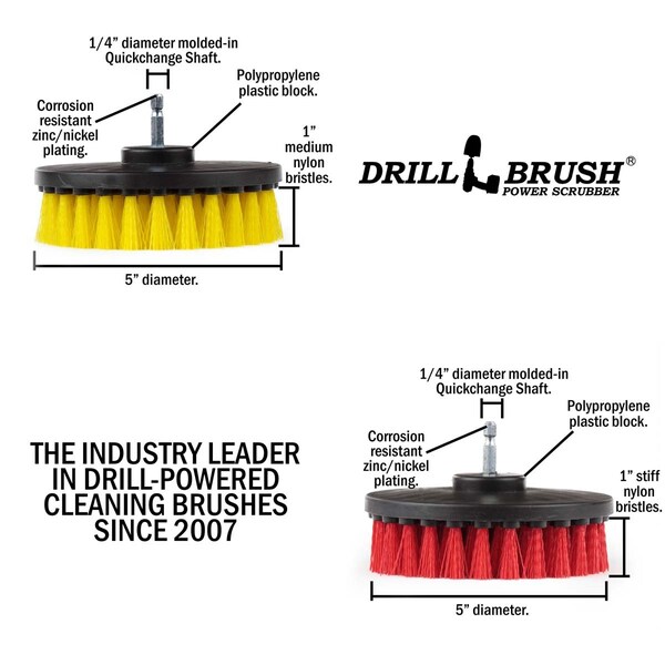 Cepillo de Taladro Power Scrubber de Useful Products 5 pulgadas de ancho, 5 pulgadas de largo, Variedad - 5IN-S-RY-QC-DB