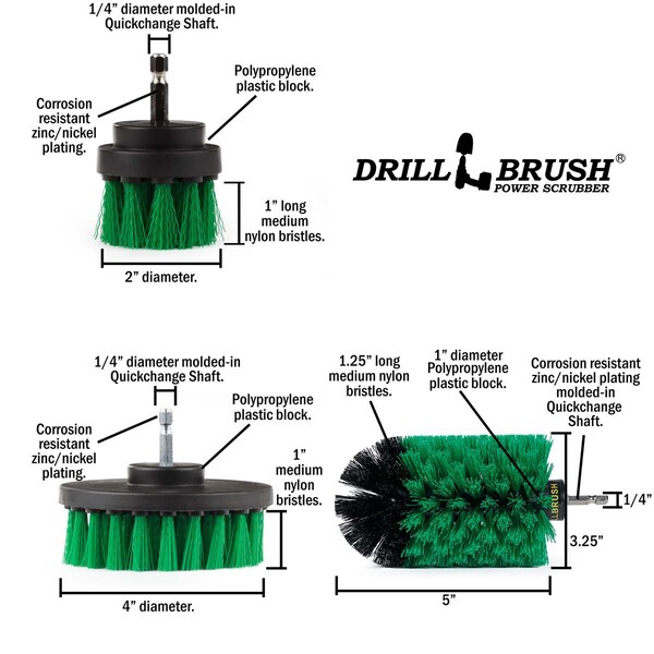 Cepillo de Taladro Power Scrubber de Useful Products 5 pulgadas de ancho por 7 pulgadas de largo, color verde - G-S-42J-QC-DB
