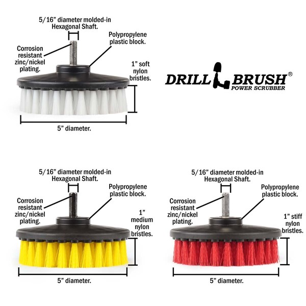 Cepillo de Taladro Power Scrubber de Useful Products 5 pulgadas de Ancho 5 pulgadas de Largo, Variedad - 5IN-S-RWY-H-DB