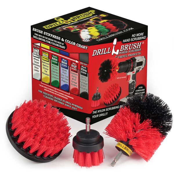 Cepillo Eléctrico Power Scrubber de Drill Brush By Useful Products 5 pulgadas de ancho y 5 pulgadas de largo, color Rojo - RED-ORIG-RED-2-4-LIM-SHORT