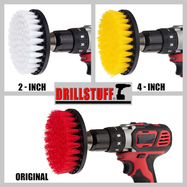 Suministros de limpieza Drillstuff - Cepillo para taladro - Limpiador de alfombras y tapicería - Ducha - 5IN-S-RWY-QC-DS