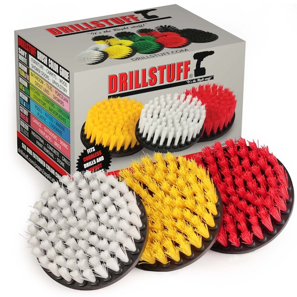 Suministros de limpieza Drillstuff - Cepillo para taladro - Limpiador de alfombras y tapicería - Ducha - 5IN-S-RWY-QC-DS