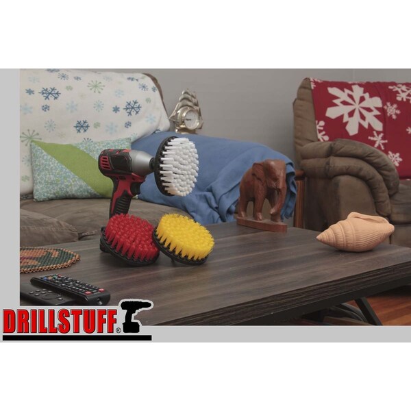 Suministros de limpieza Drillstuff - Cepillo para taladro - Limpiador de alfombras y tapicería - Ducha - 5IN-S-RWY-QC-DS