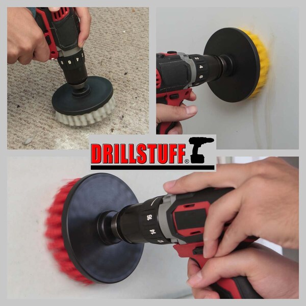 Suministros de limpieza Drillstuff - Cepillo para taladro - Limpiador de alfombras y tapicería - Ducha - 5IN-S-RWY-QC-DS