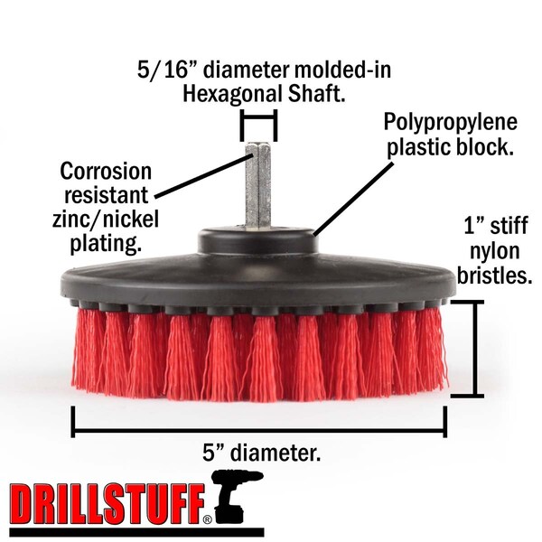 Drillstuff Outdoor - Suministros de Limpieza - Patio Trasero - Patio - Cepillo para Taladro - Moho - 5IN-S-R-DS