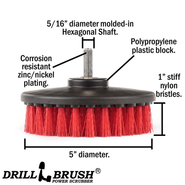 Cepillo para taladro rojo Drillbrush Heavy Duty con cerdas rígidas - 5IN-CH-RED-0658