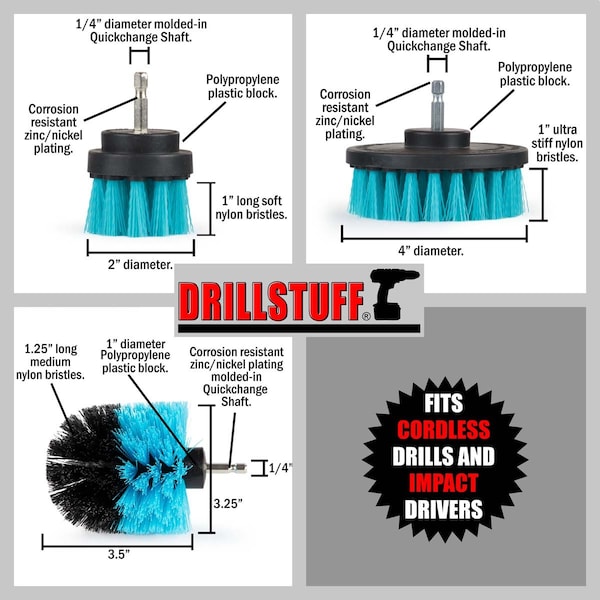 Suministros de limpieza Drillstuff - Piscina - Cepillo de fregar - Alberca - Tina caliente - Spa - U-S-42O-QC-DS