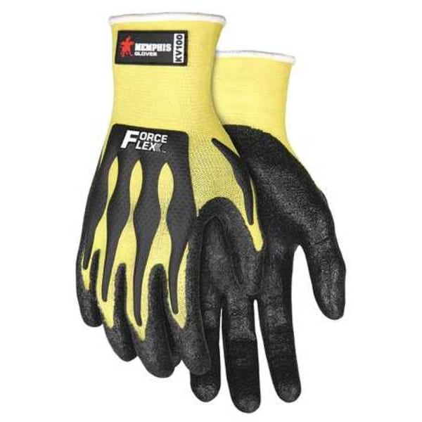 Guantes recubiertos de seguridad Mcr, Nivel de corte A2, 13 ga, Negro, Amarillo, L - KV100L